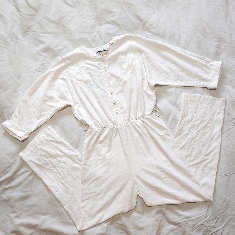 Vintage White Button-Front Jumpsuit